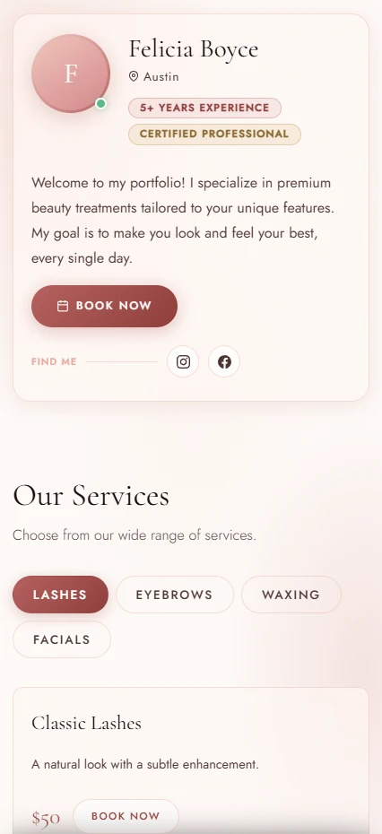 Petal beauty booking page demo